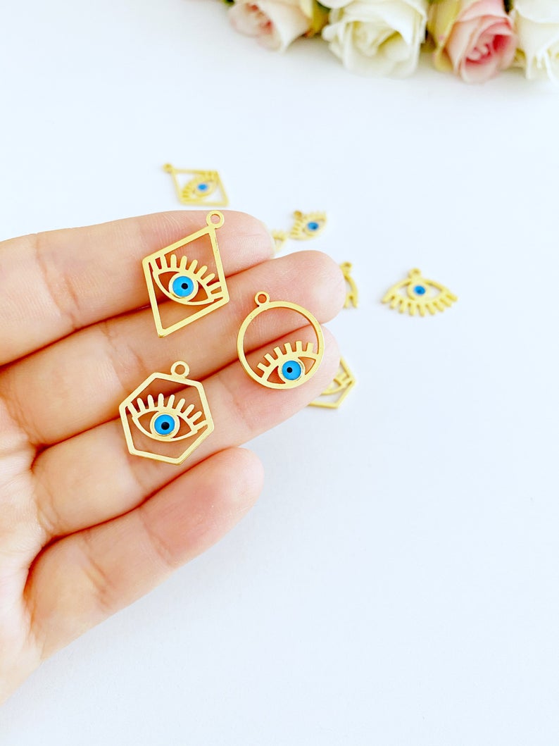 Gold Evil Eye Charm, Evil Eye Necklace Charm, Gold Evil Eye Pendant