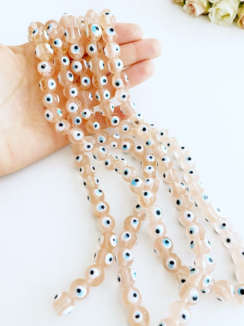 12mm Pink Evil Eye Beads, Set of 35 Glass Beads, Mal de Ojo Bead
