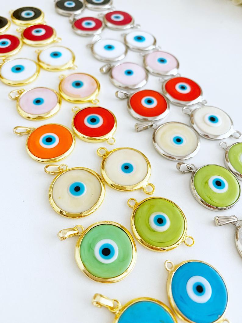 Murano Evil Eye Bead, Glass Evil Eye Bead, Connector Pendant, DIY