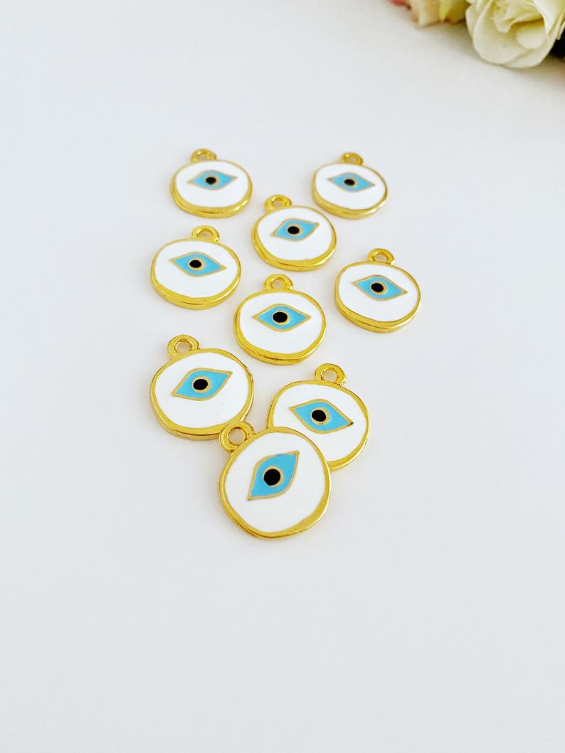 Brass Evil Eye Bead, Evil Eye Jewelry Supply, White Evil Eye Bead