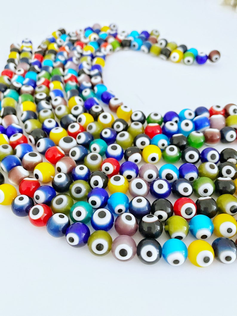 Evil Eye Beads, 10 mm Round Multicolor Evil Eye Beads, Lucky Evil Eye