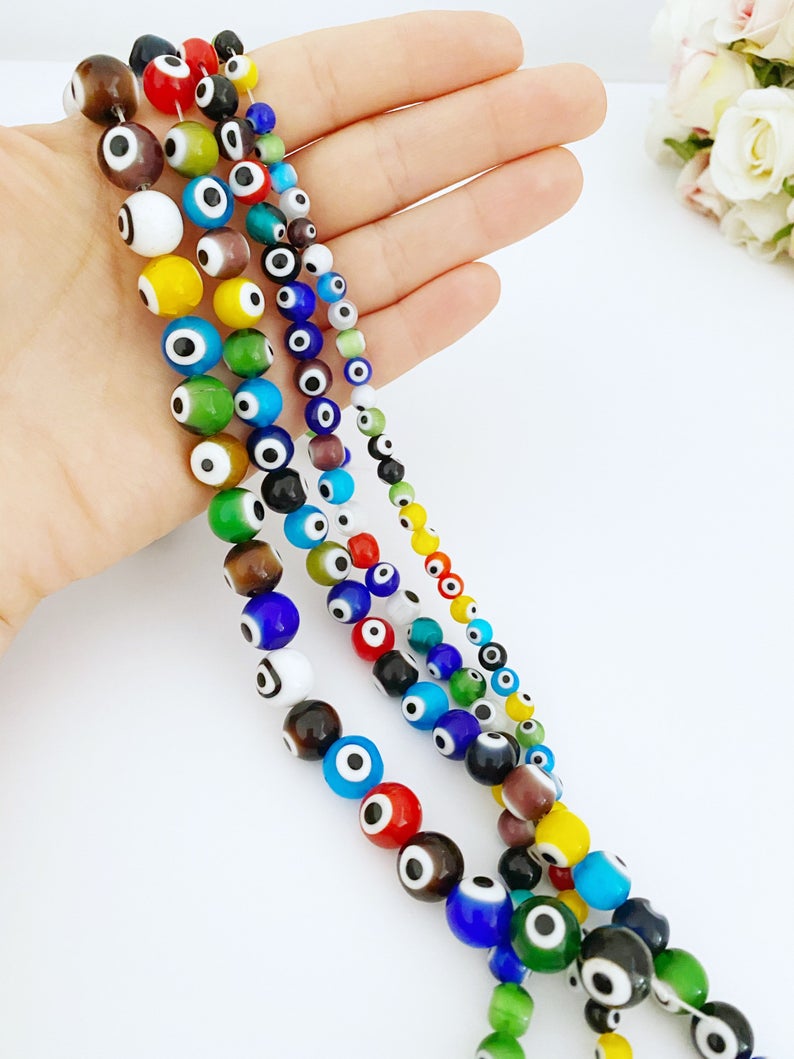Assorted Evil Eye Beads, Round Evil Eye Beads, 6mm to 12mm, Lampwork