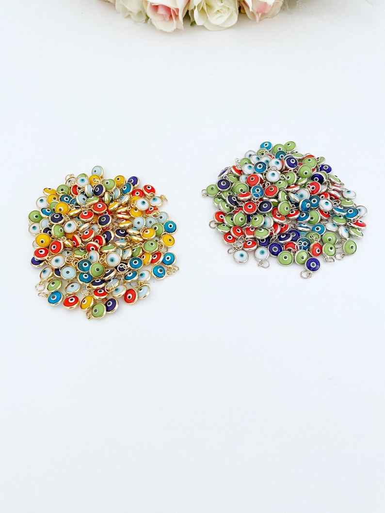 10 pcs Mix Color Evil Eye Beads, 6mm Tiny Evil Eye, BULK Evil Eye