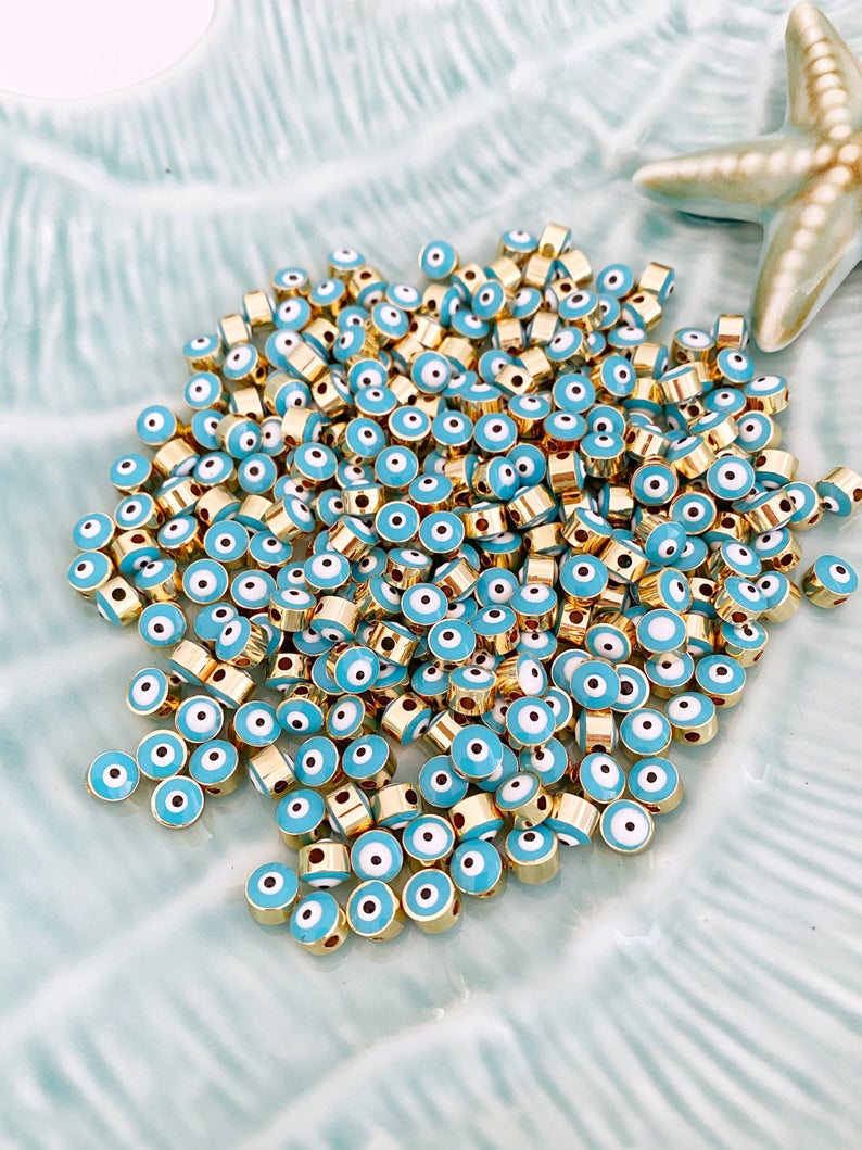 5 pcs Blue Evil Eye Spacer Beads, 7mm Enamel Evil Eye Connectors, Evil