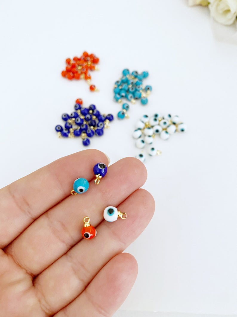 1 to 5 pcs, Tiny Glass Evil Eye Beads, Evil Eye Jewelry DIY Supply,