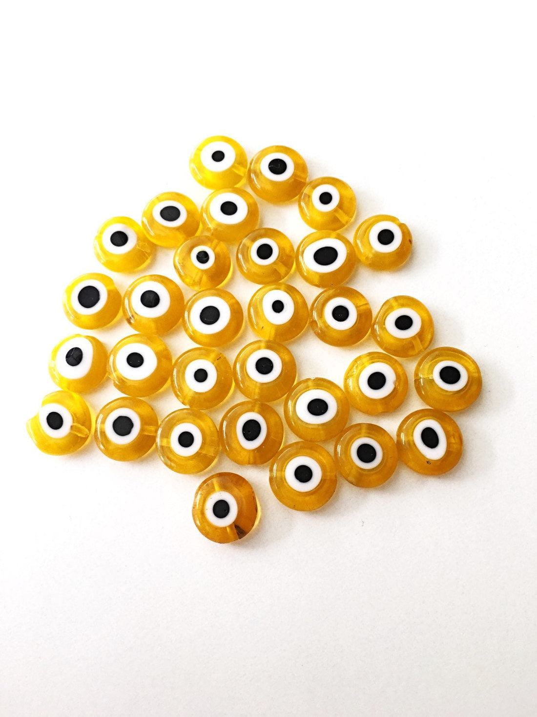 Yellow evil eye beads - Flat glass bead - 6mm to 12mm
