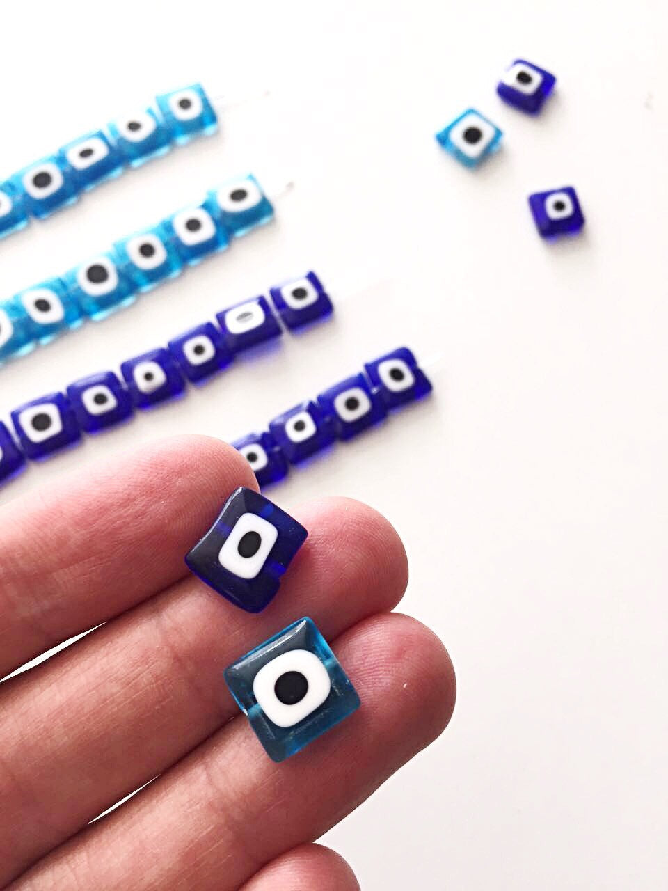 set of 30 ojo beads - Flat square glass evil eye 10mm - beads for
