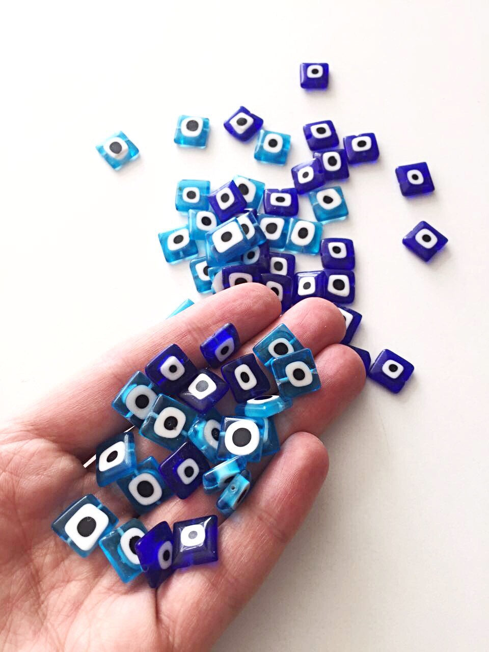 set of 30 ojo beads - Flat square glass evil eye 10mm - beads for