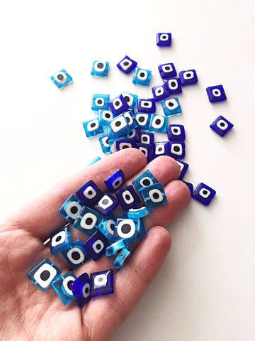 set of 30 ojo beads - Flat square glass evil eye 10mm - beads for