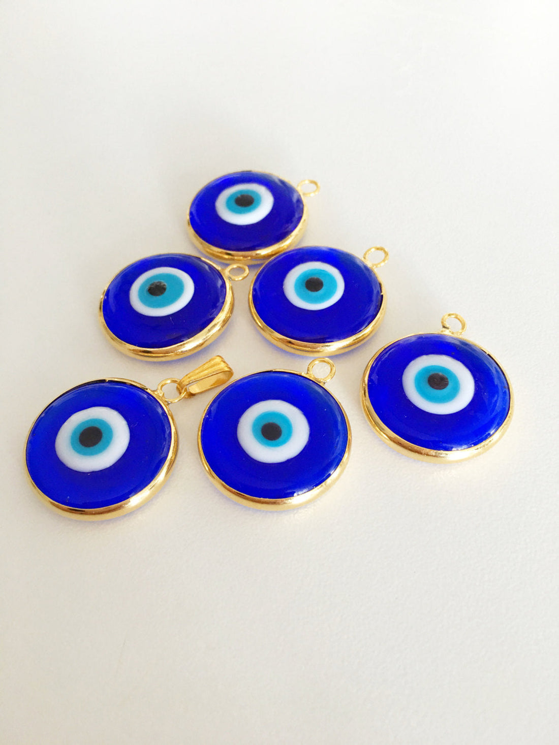 2pcs gold plated evil eye pendants, 22mm turkish handmade evil eye