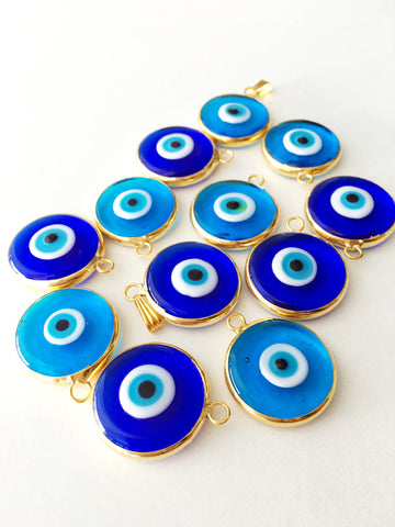 2pcs gold plated evil eye pendants, turquoise evil eye pendant, 22mm