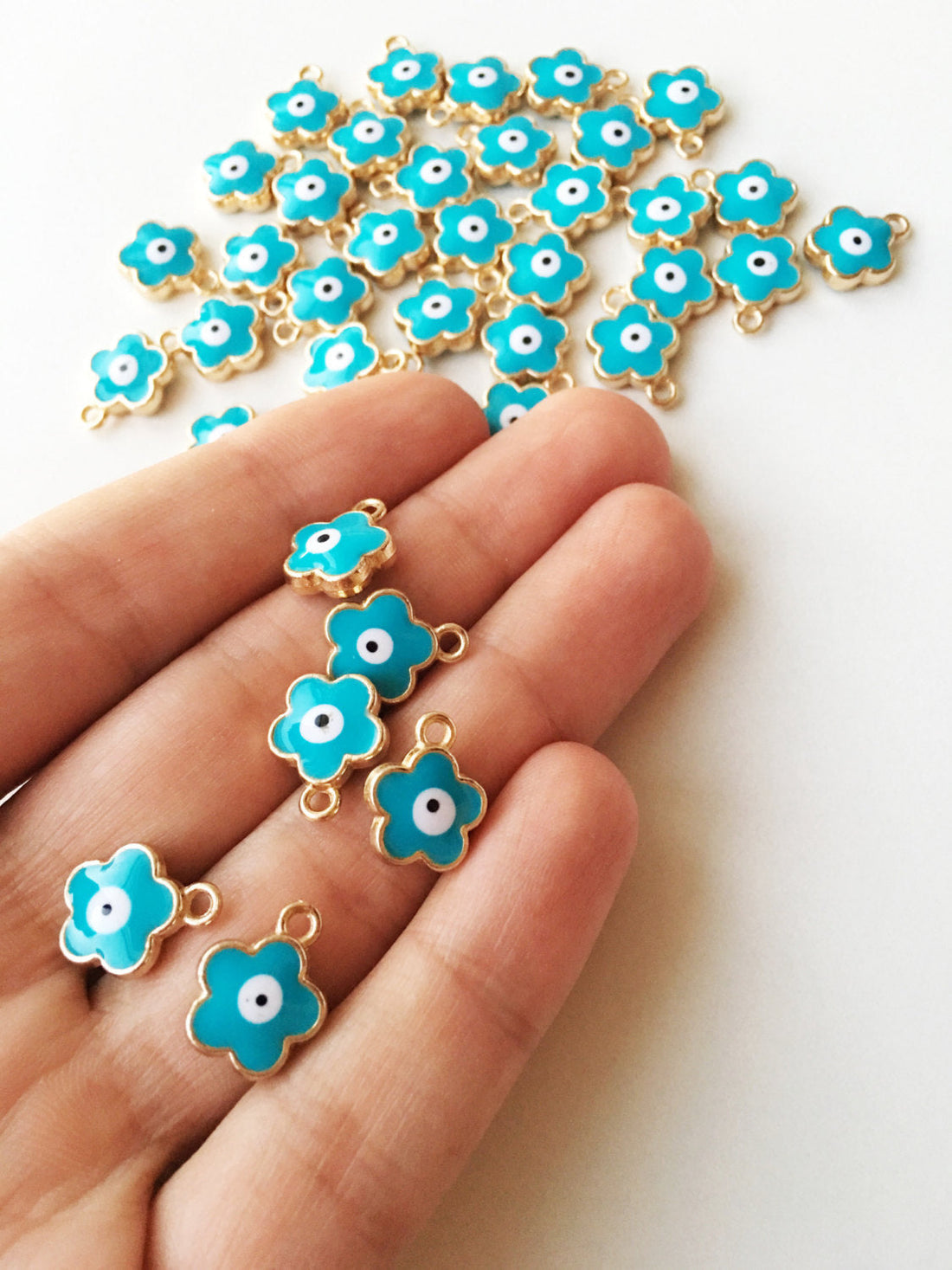 5 pcs Four leaf clover evil eye pendant, four leaf clover shaped