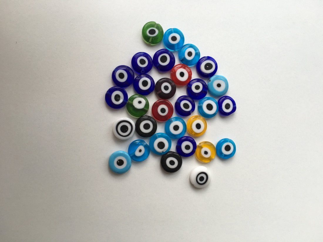 35 pcs 12mm flatt Glass Evil Eye Beads - 12mm mixed color Evil Eye