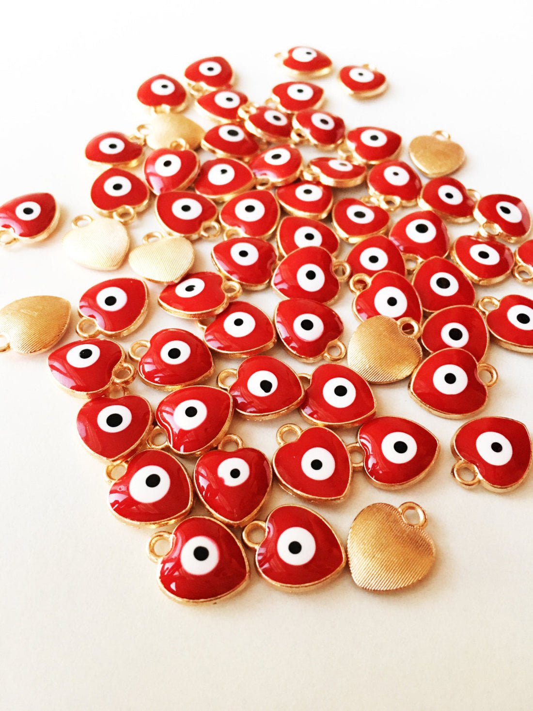 5pc heart evil eye charm, enamel evil eye connector, gold plated evil