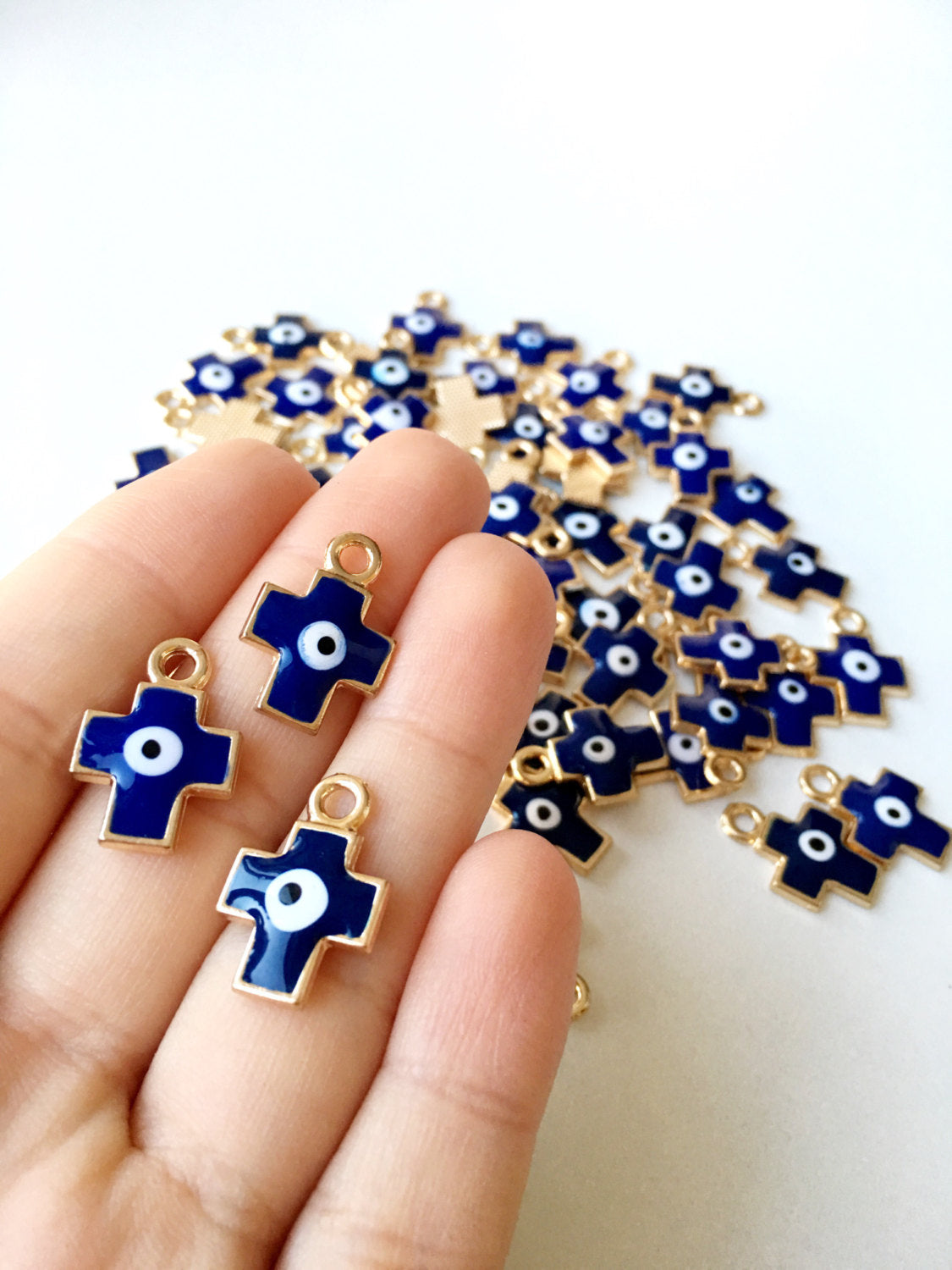 evil eye charm, 5pcs cross evil eye charm, cross evil eye pendant,