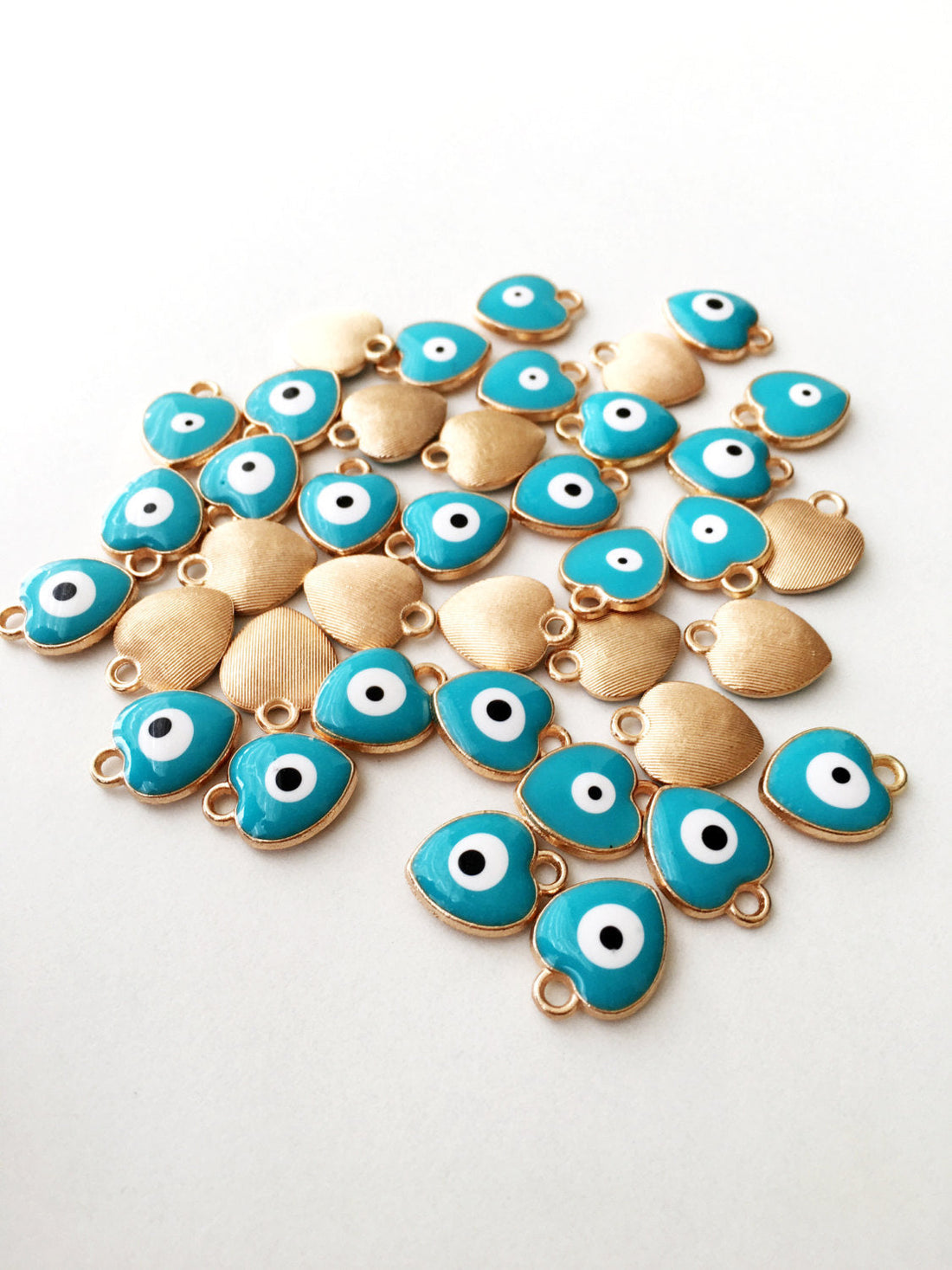 Evil eye charm, 5pcs, enamel evil eye pendant, gold plated ebil eye