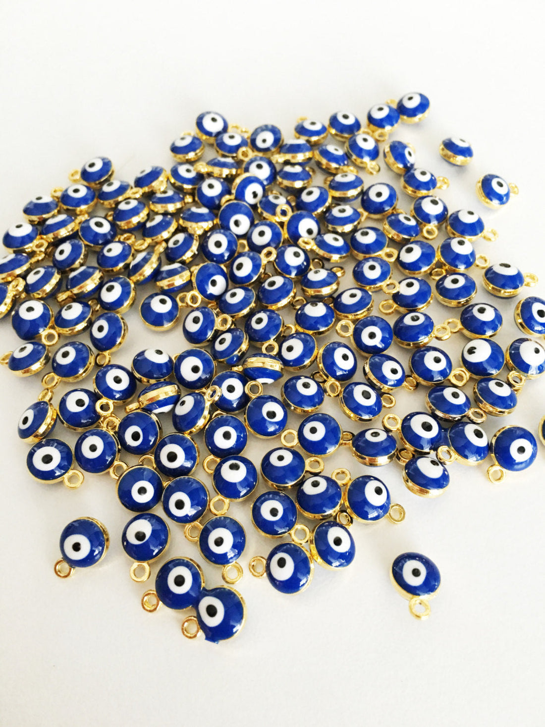 10 pcs Gold plated evil eye charm, evil eye spacer beads, blue turkish