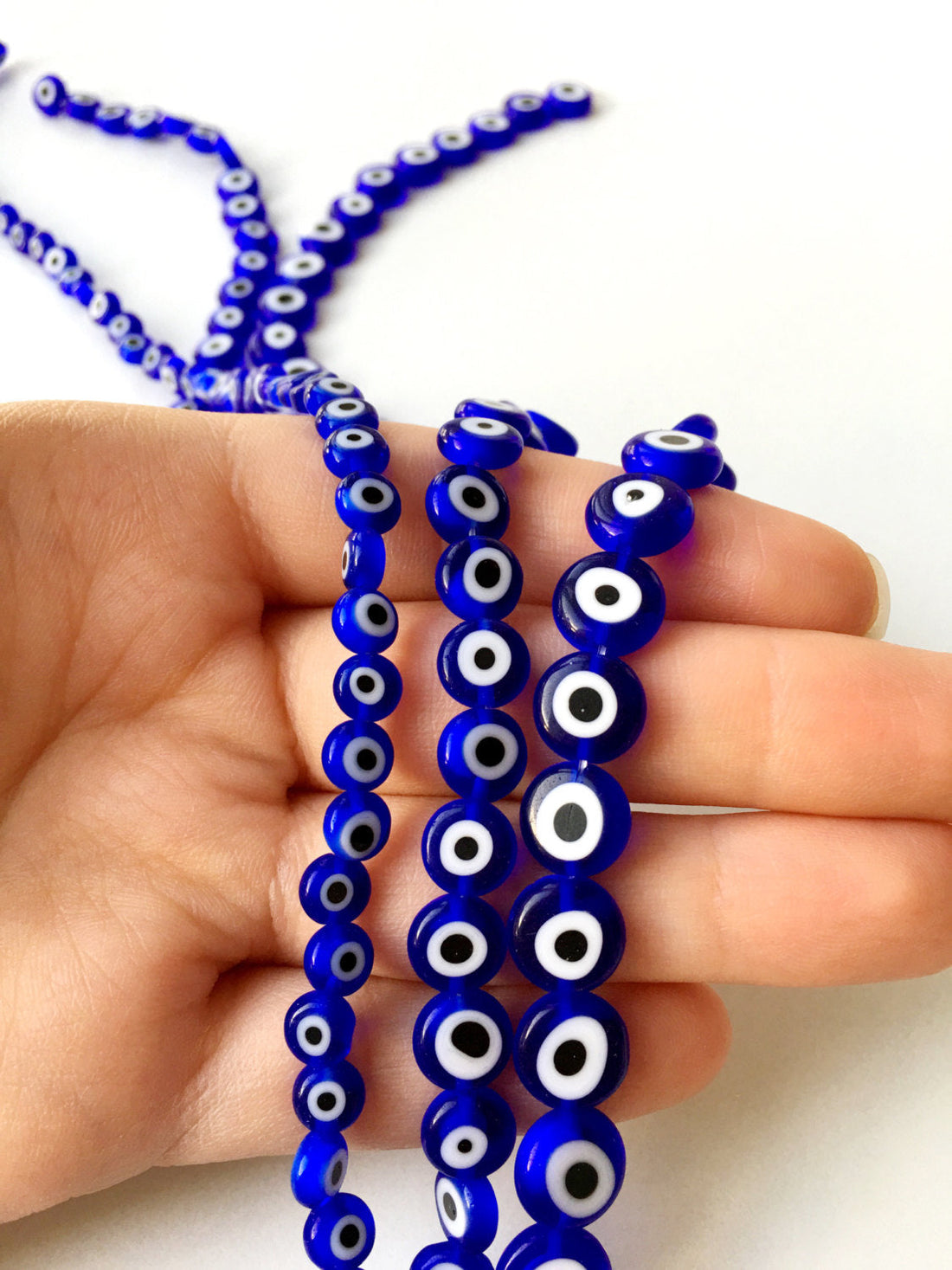 Dark blue evil eye 6mm to 10mm, flat evil eye beads, flat glass beads,