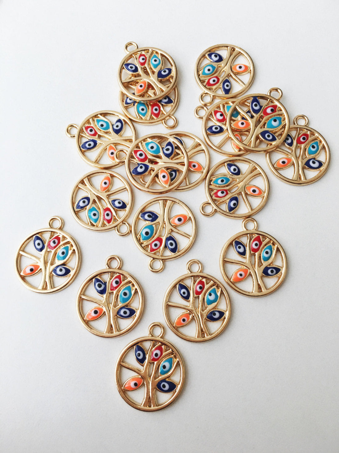 2 pcs Tree of life evil eye charm, gold plated evil eye, tree of life