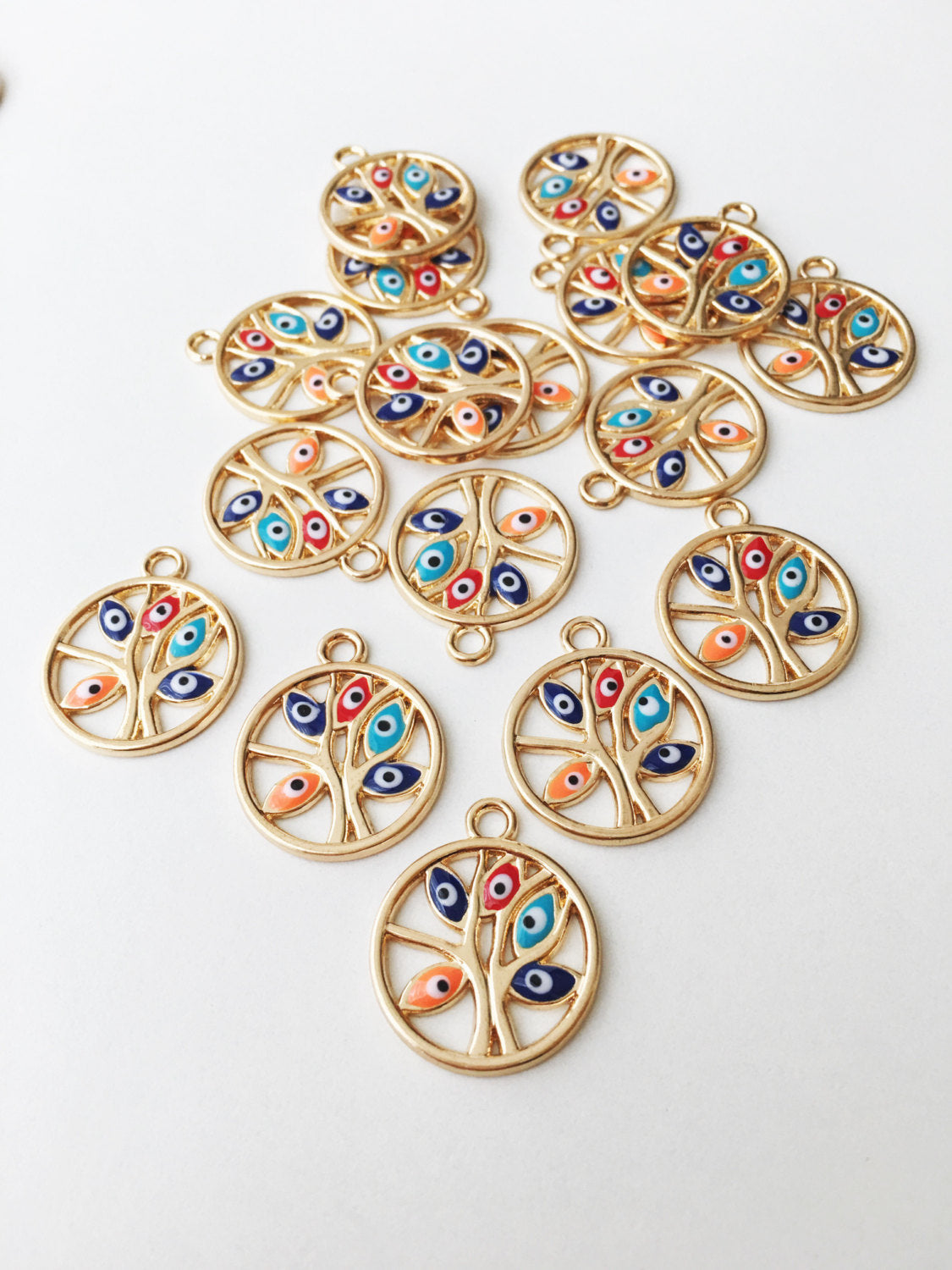 2 pcs Tree of life evil eye charm, gold plated evil eye, tree of life