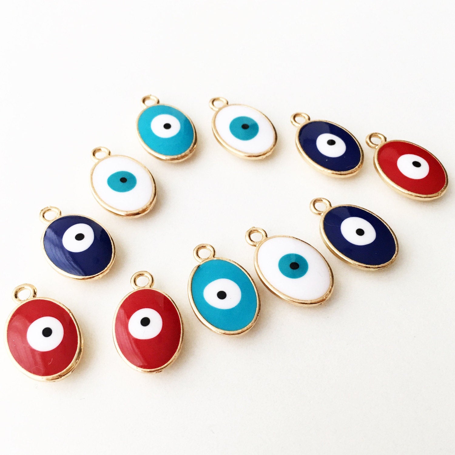 5 pcs Gold plated evil eye charm, evil eye pendant, evil eye enamel