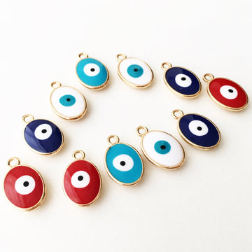 5 pcs Gold plated evil eye charm, evil eye pendant, evil eye enamel