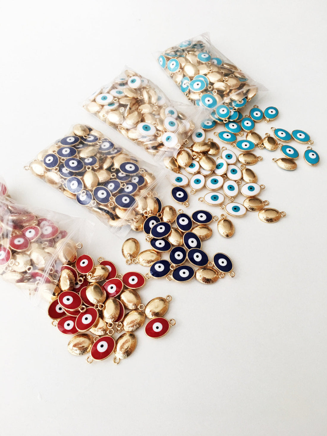 Oval evil eye charm, 5 pcs blue evil eye charms, enamel evil eye
