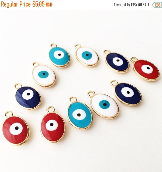 5 pcs Gold plated evil eye charm, evil eye pendant, evil eye enamel