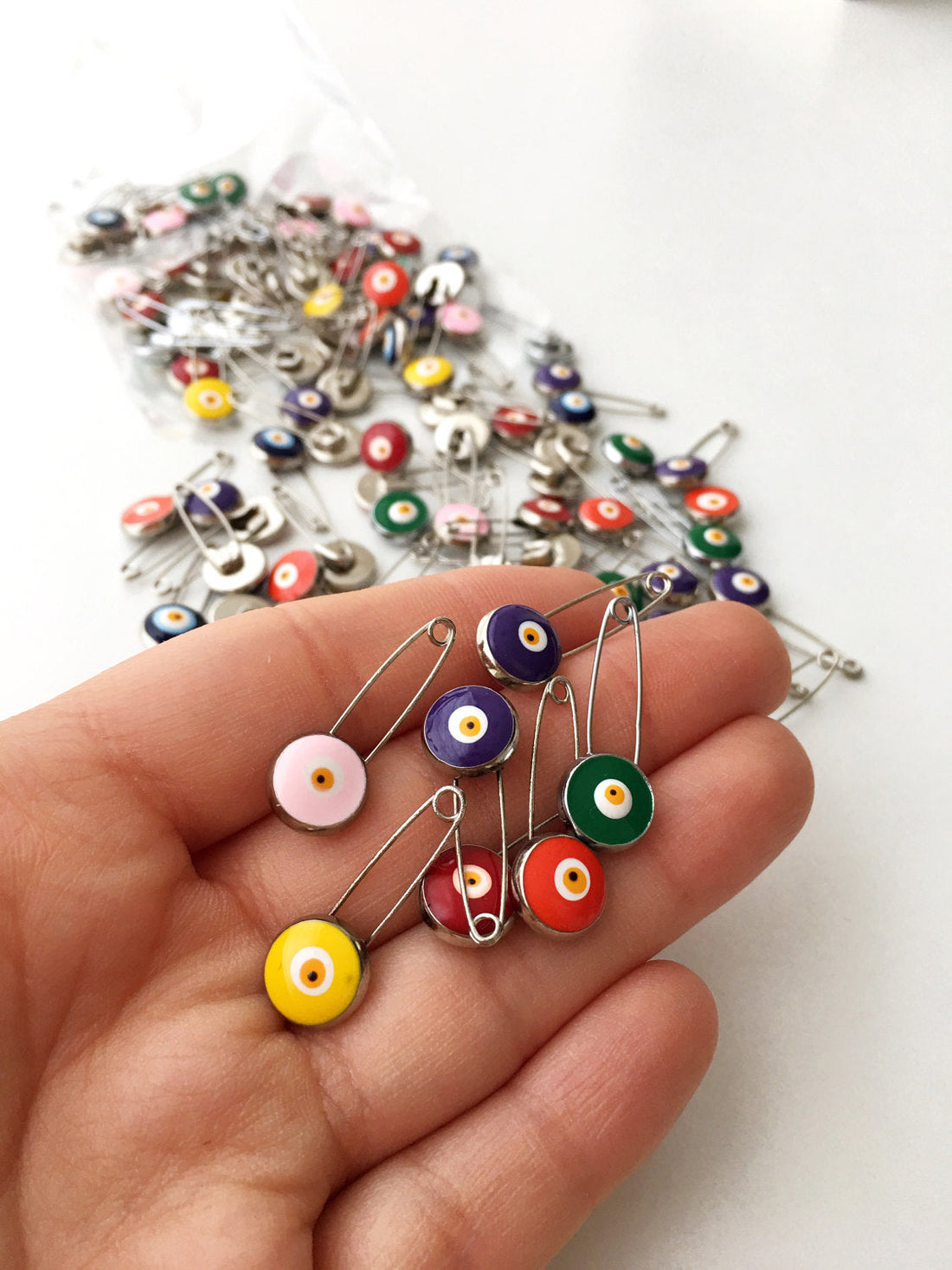 Baby gift, Lucky evil eye safety pin, protection for baby, silver