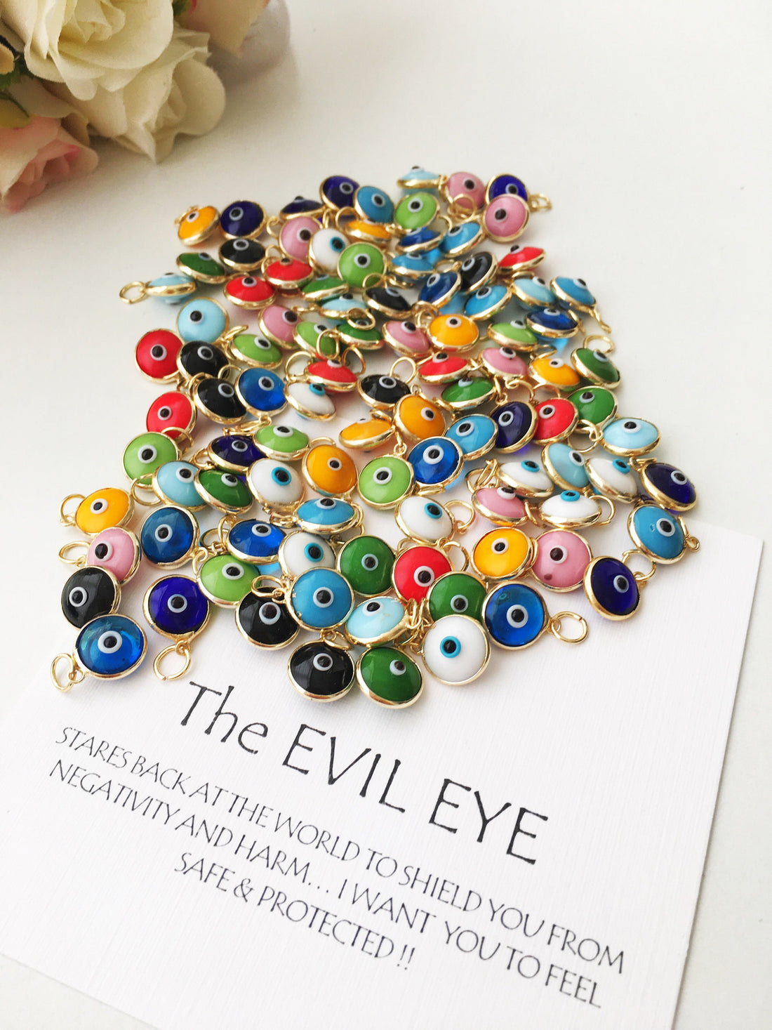 Evil eye glass charms, 25 pcs, Evil eye beads for connectors