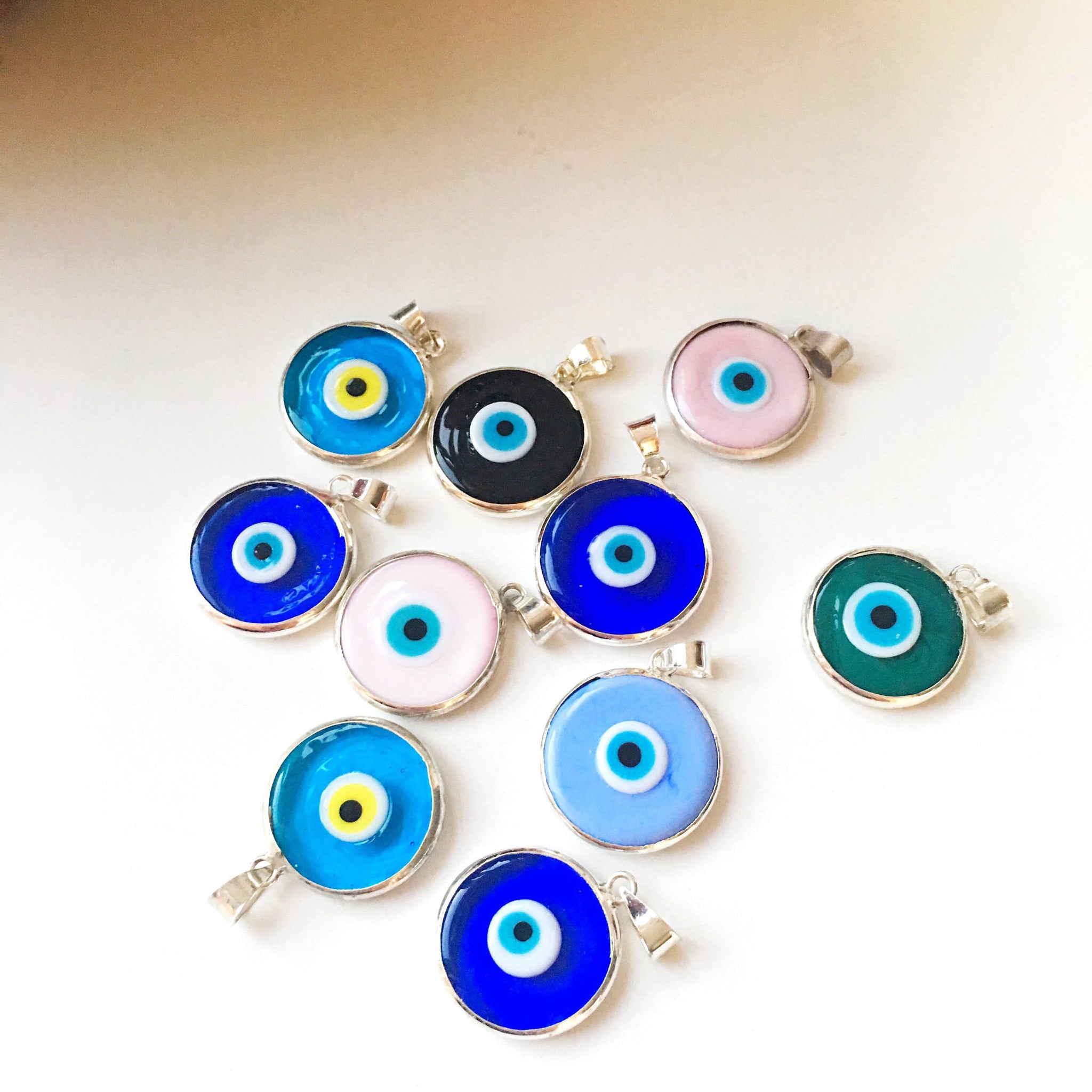 5pcs silver plated evil eye pendants, 22mm murano glass evil eye