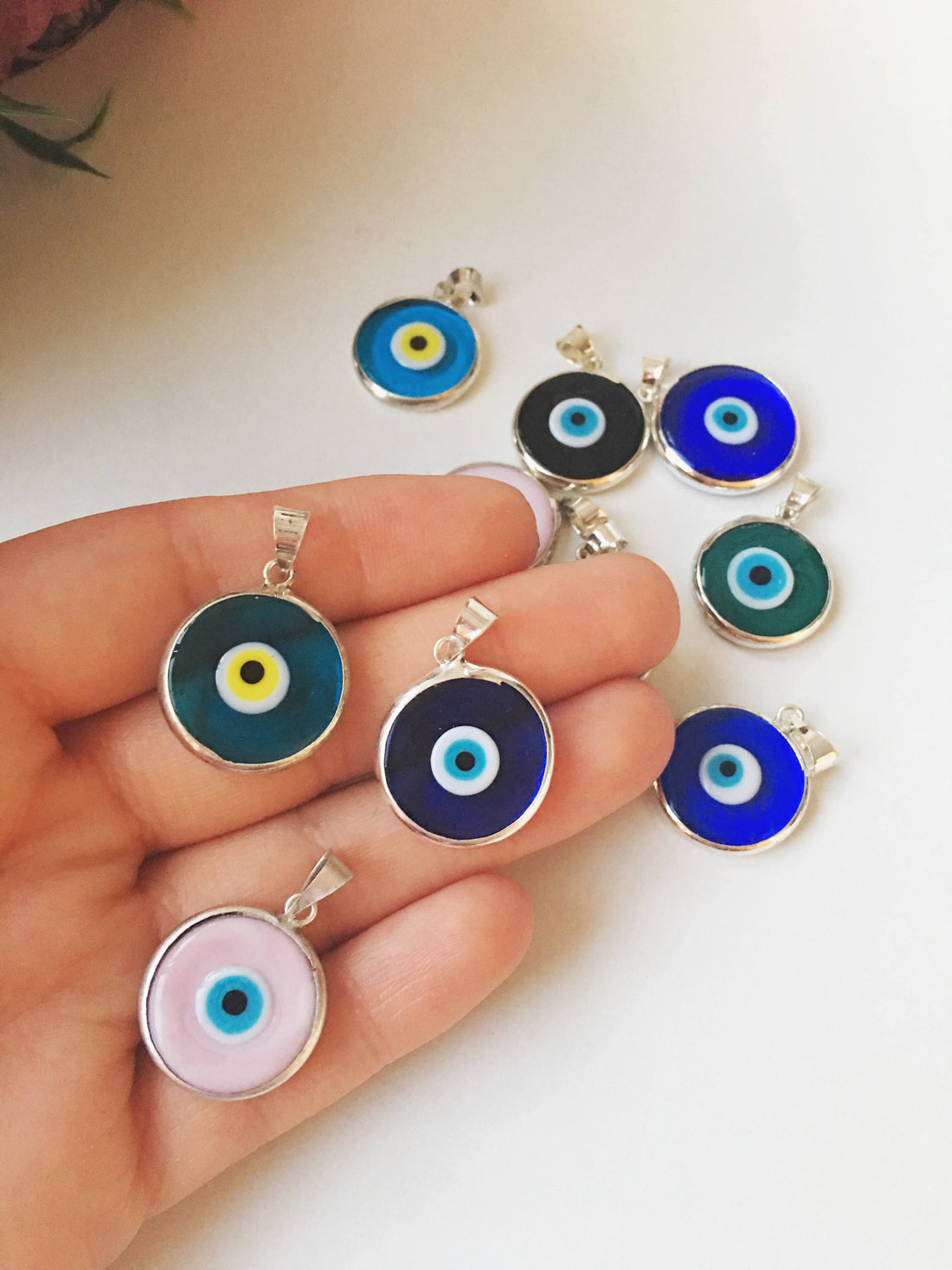 5pcs silver plated evil eye pendants, 22mm murano glass evil eye
