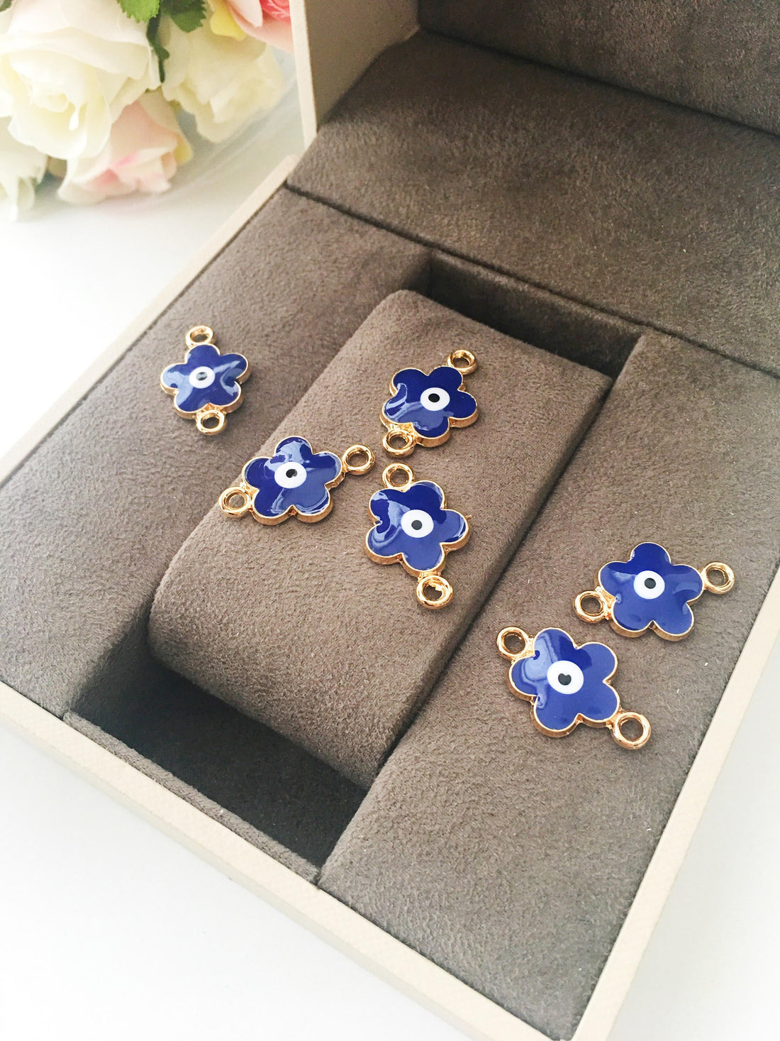 Four leaf clover evil eye charm 5 pcs | evil eye clover connector |