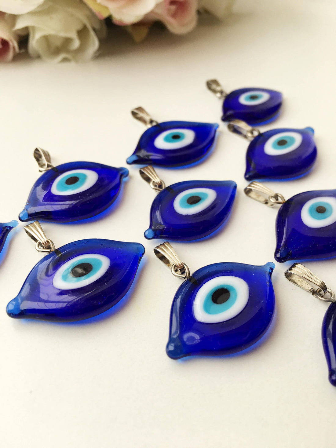 Evil eye beads, blue evil eye charm, oval evil eye beads, murano glass