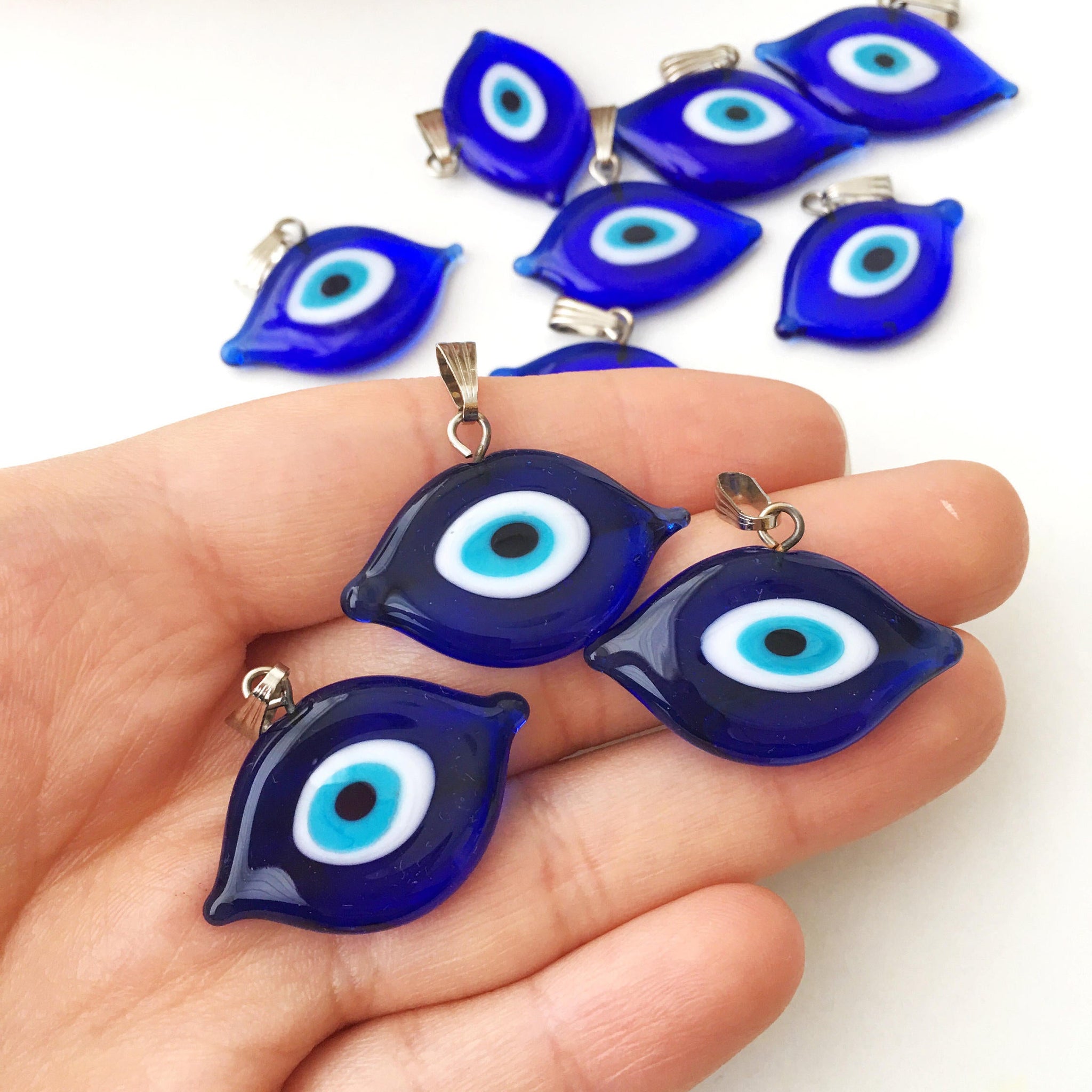 Evil eye beads, blue evil eye charm, oval evil eye beads, murano glass