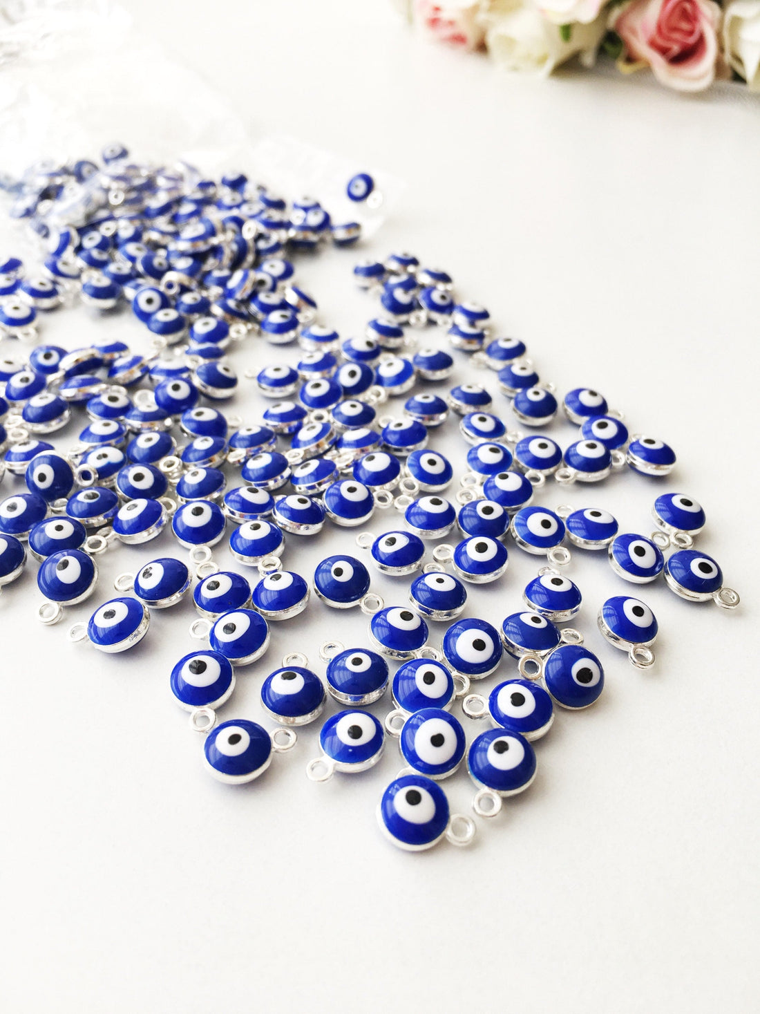 Blue evil eye charm 10 pcs, silver evil eye charm, evil eye necklace