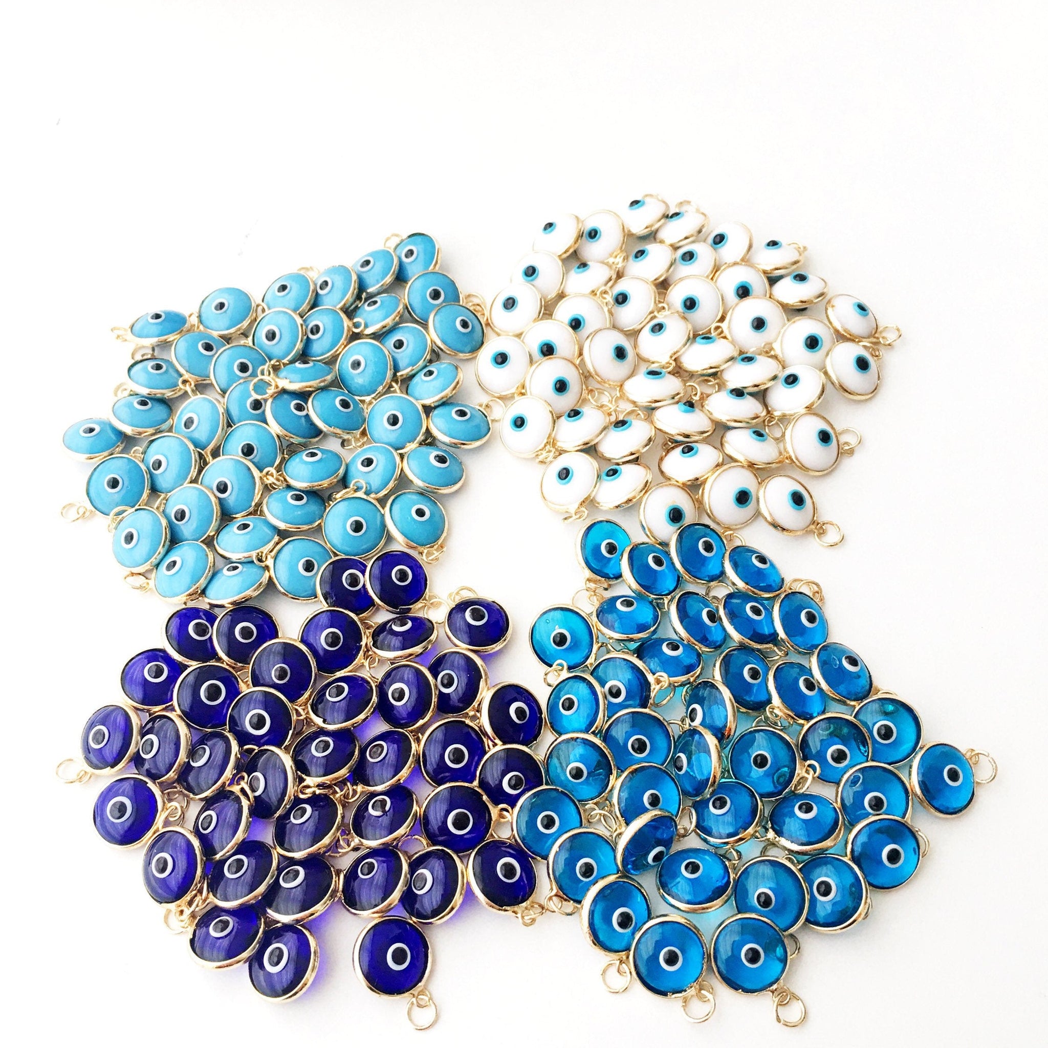 Gold evil eye charm, blue evil eye beads, glass evil eye charms,