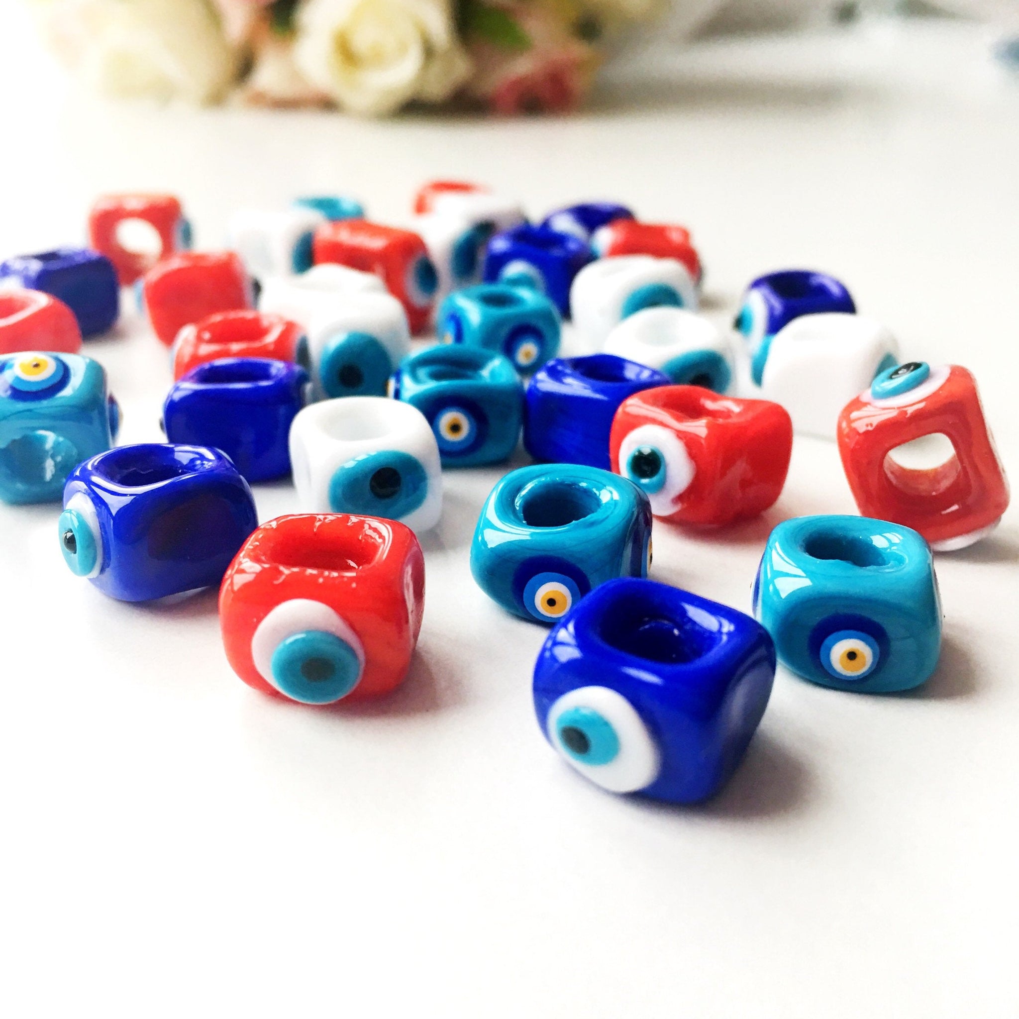 Evil eye charm 3 pcs, evil eye beads, murano glass evil eye beads,