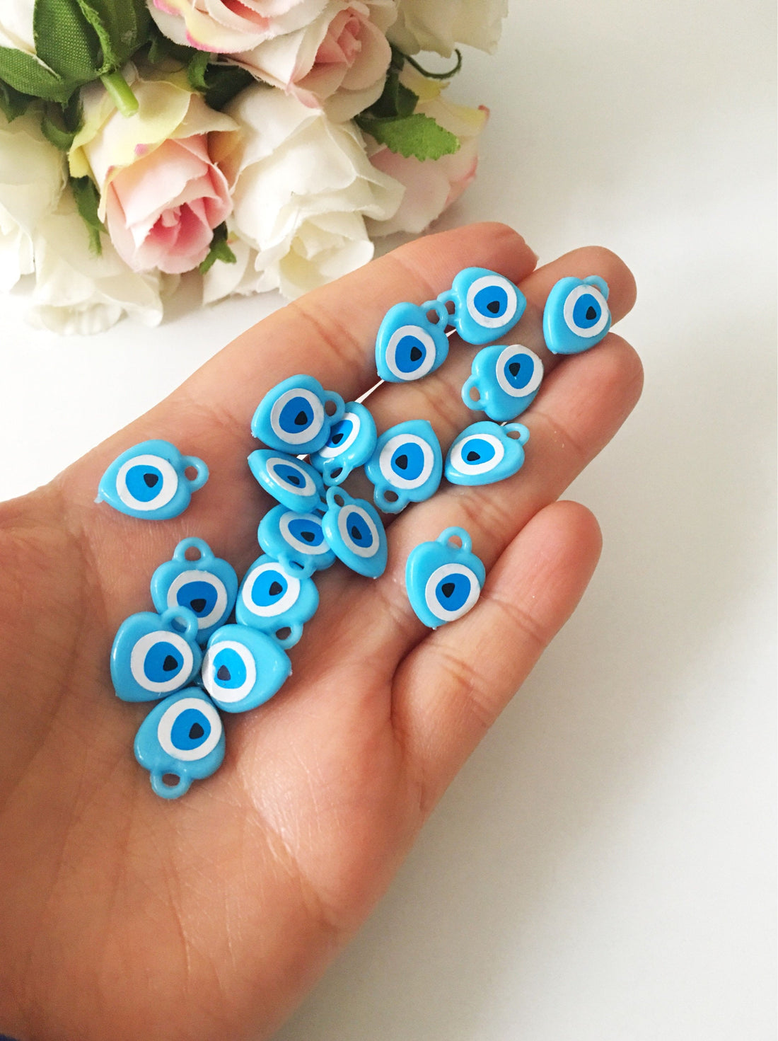 100 pcs Turquoise evil eye charm, blue evil eye resin beads, unique