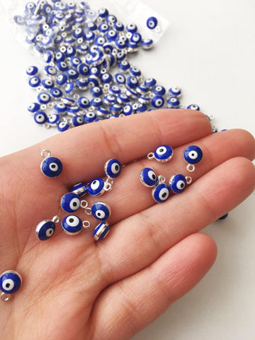 Blue evil eye charm 10 pcs, silver evil eye charm, evil eye necklace