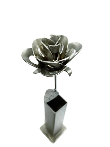 Metal Rose and Vase, Metal Rose and Vase Sculpture, Welded Roses,