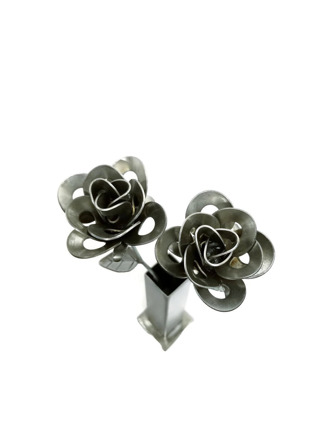 Two Metal Roses and Vase, Metal Roses with Vase, Steampunk Roses