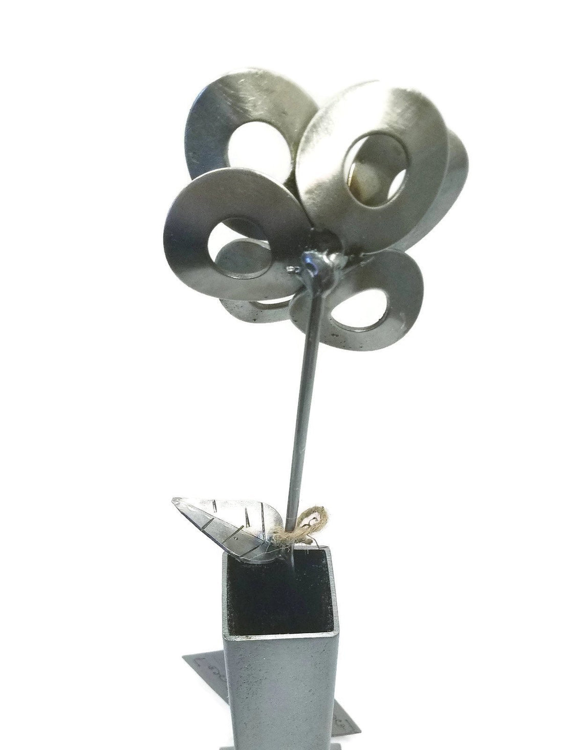 Metal Flower and Vase, Recycled Steel Metal Flower with Vase,
