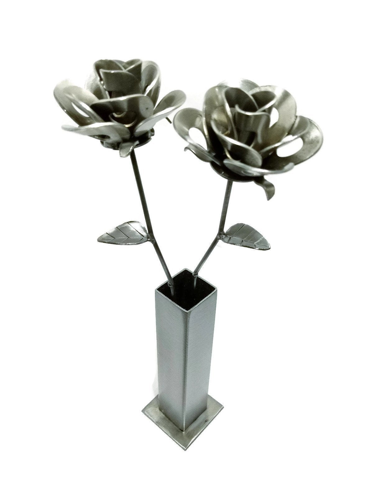 Two Metal Roses and Vase, Metal Roses with Vase, Steampunk Roses