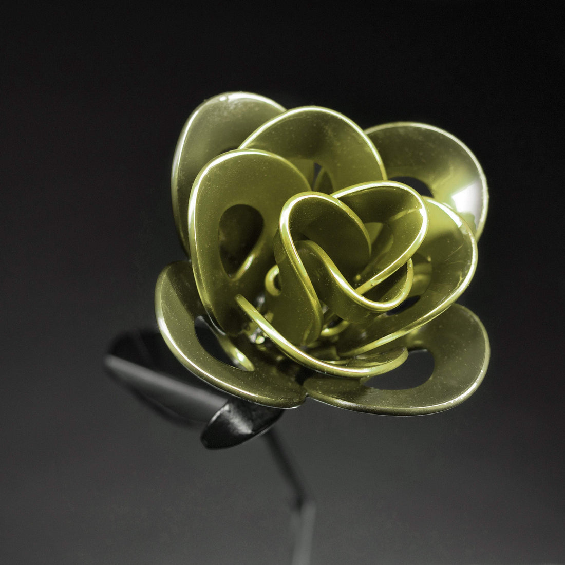 Pear and Black Immortal Rose, Recycled Metal Rose, Steel Rose