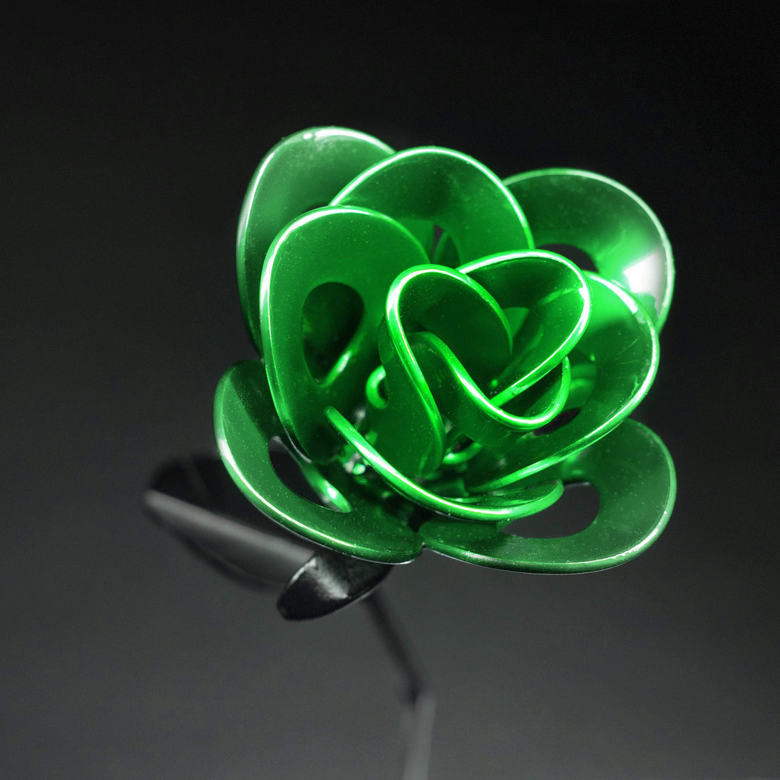 Green and Black Immortal Rose, Recycled Metal Rose, Steel Rose