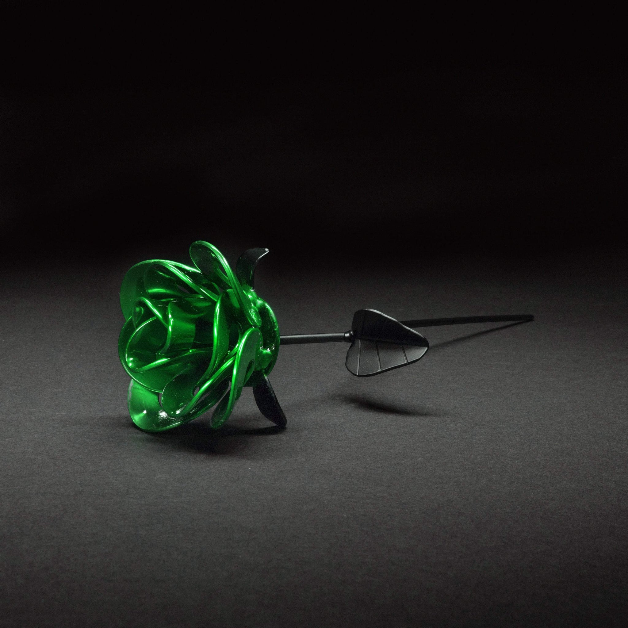 Green and Black Immortal Rose, Recycled Metal Rose, Steel Rose
