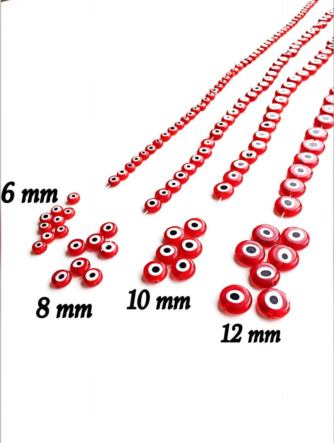 Red evil eye 6mm to 12mm - flat glass beads - nazar evil eye set of 30