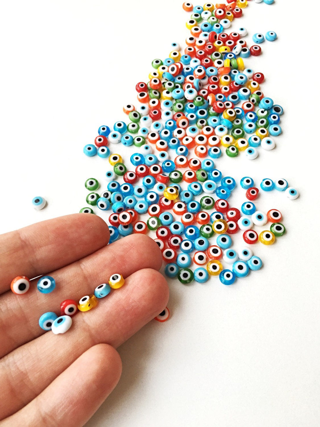6mm flat evil beads- Turkish evil eye- strand for red, yellow, green,
