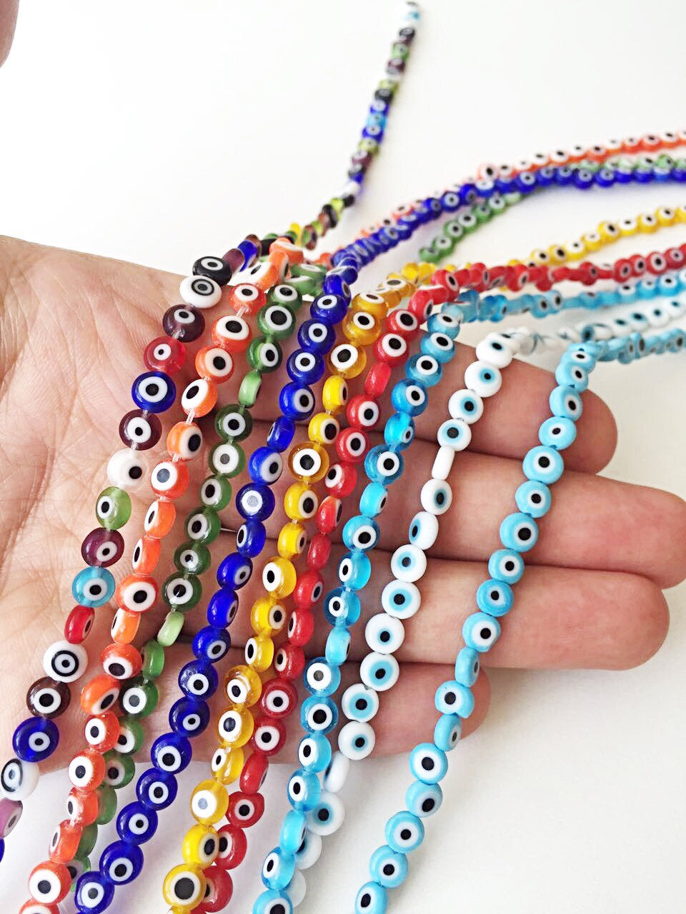 6mm flat evil beads- Turkish evil eye- strand for red, yellow, green,